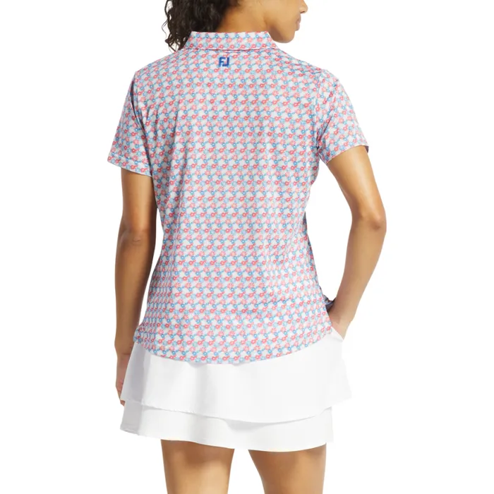 Women FootJoy Shirts Fireworks Lisle White Red Blue Women FootJoy Shirts Fireworks Lisle White Red Blue