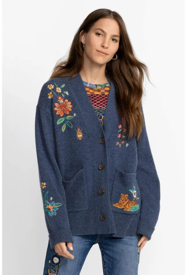 Women Griffin Cardigan Blue Johnny Was Tops