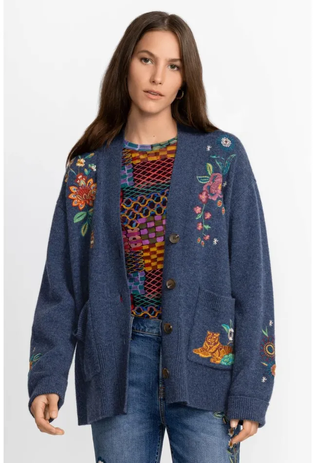 Women Griffin Cardigan Blue Johnny Was Tops