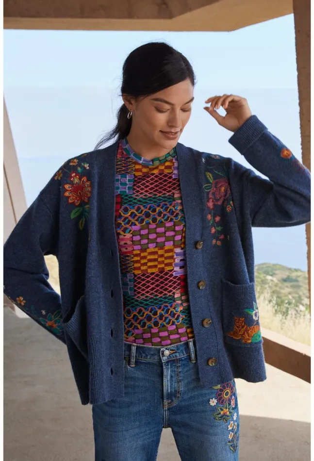 Women Griffin Cardigan Blue Johnny Was Tops