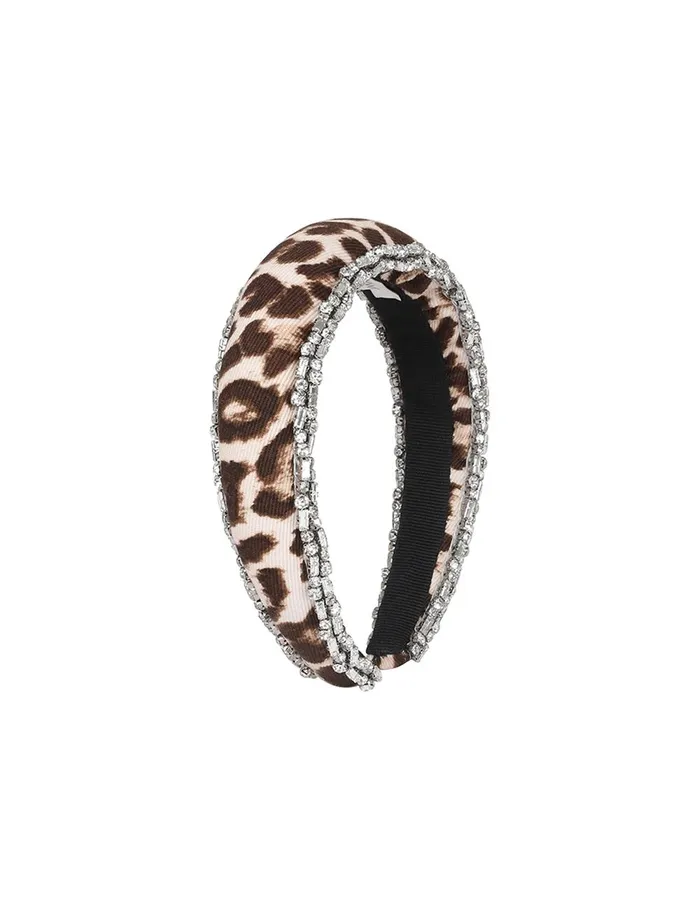 Women Hair Accessories Zimmermann Linen Rhinestone Headband Chocolate Leopard