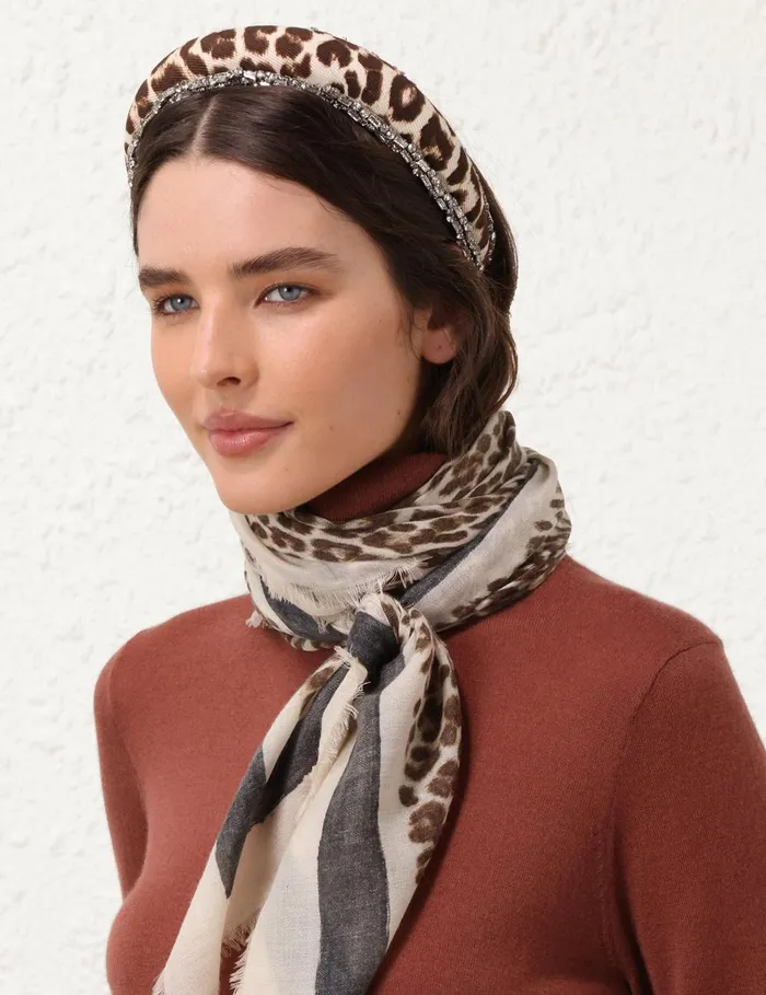 Women Hair Accessories Zimmermann Linen Rhinestone Headband Chocolate Leopard