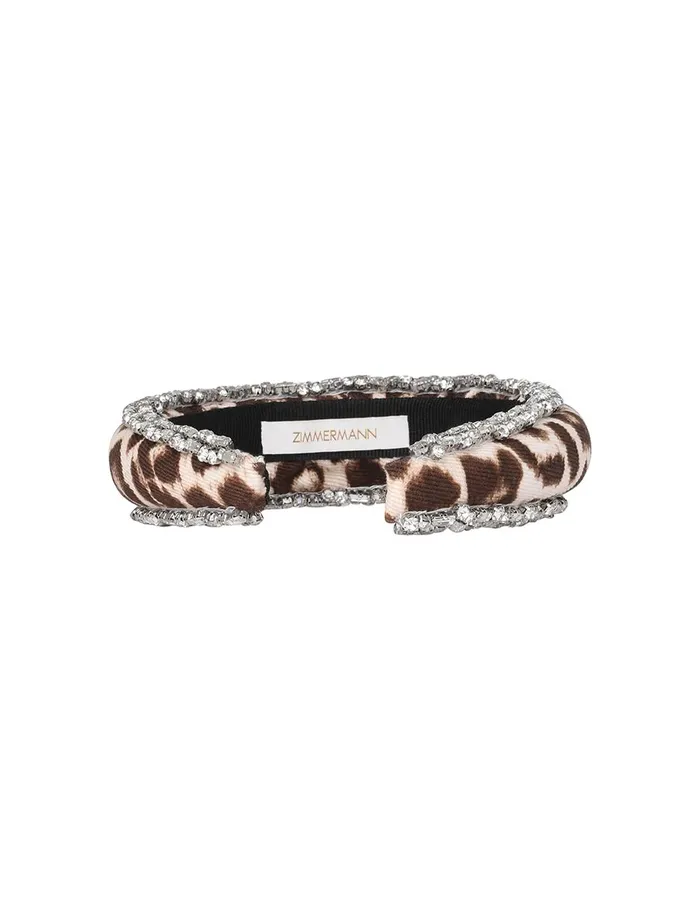 Women Hair Accessories Zimmermann Linen Rhinestone Headband Chocolate Leopard