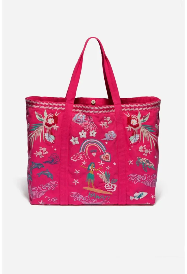 Women Hawaii Beach Tote Raspberry Johnny Was Handbags