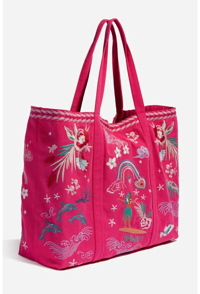 Women Hawaii Beach Tote Raspberry Johnny Was Handbags