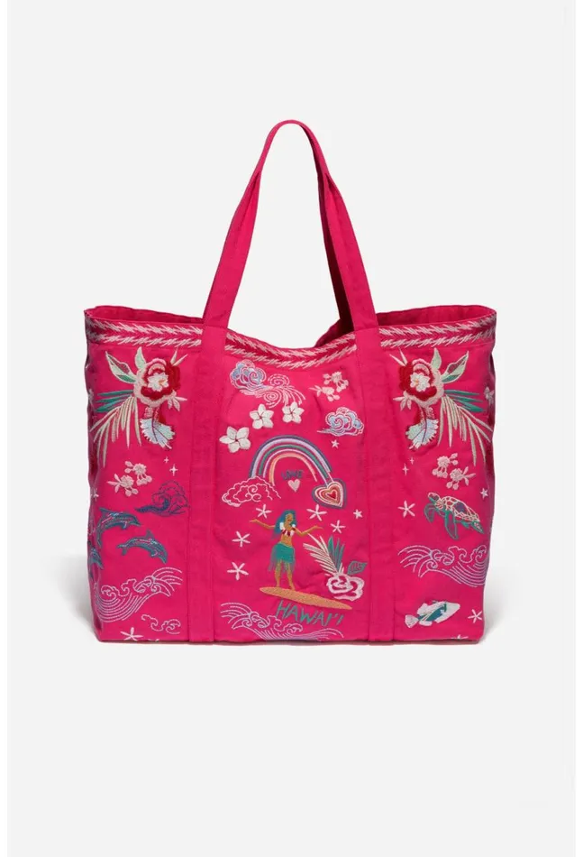Women Hawaii Beach Tote Raspberry Johnny Was Handbags
