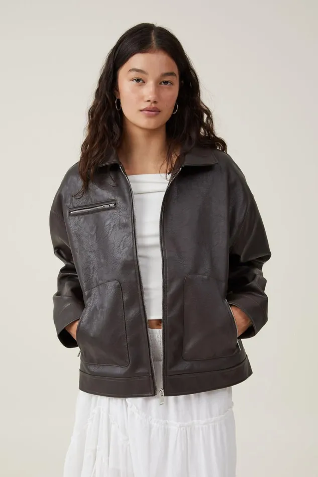 Women Jackets Cotton On Leo Faux Leather Jacket Brown
