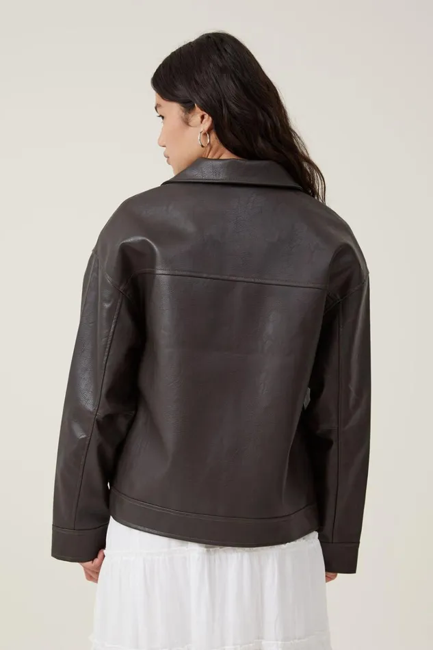 Women Jackets Cotton On Leo Faux Leather Jacket Brown