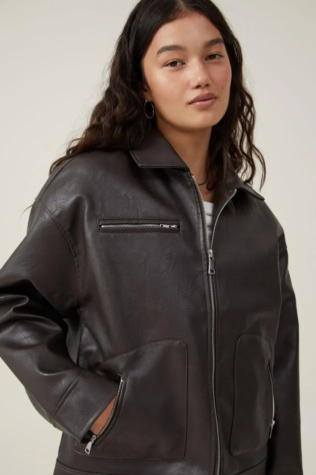Women Jackets Cotton On Leo Faux Leather Jacket Brown