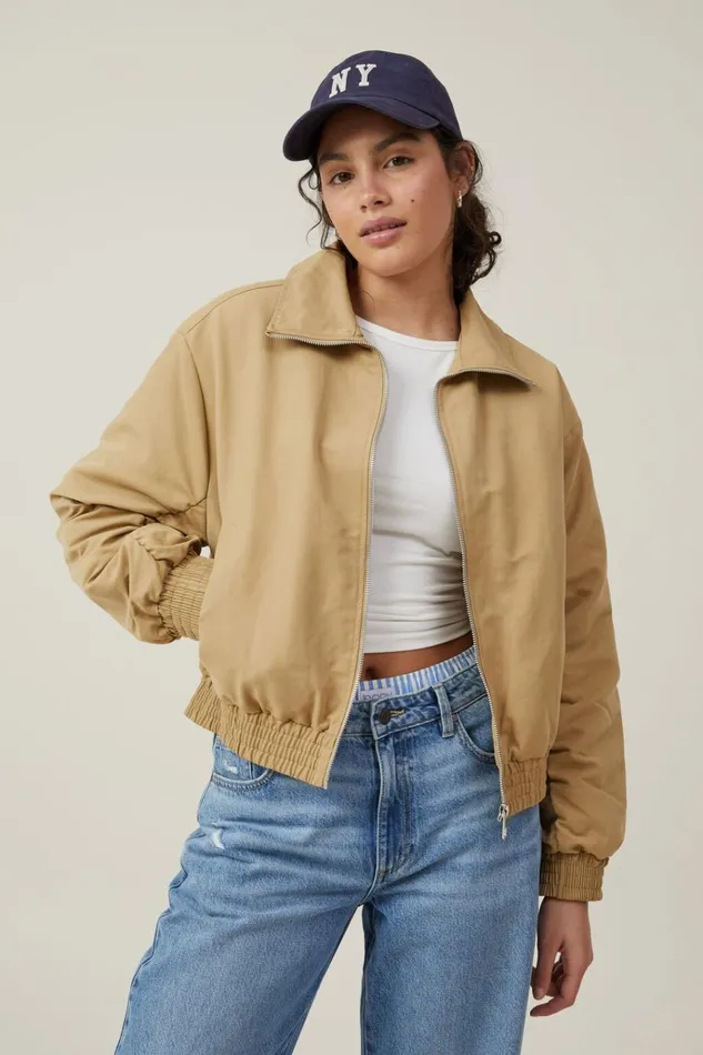 Women Jackets Cotton On Scout Collared Bomber Jacket Sandstone
