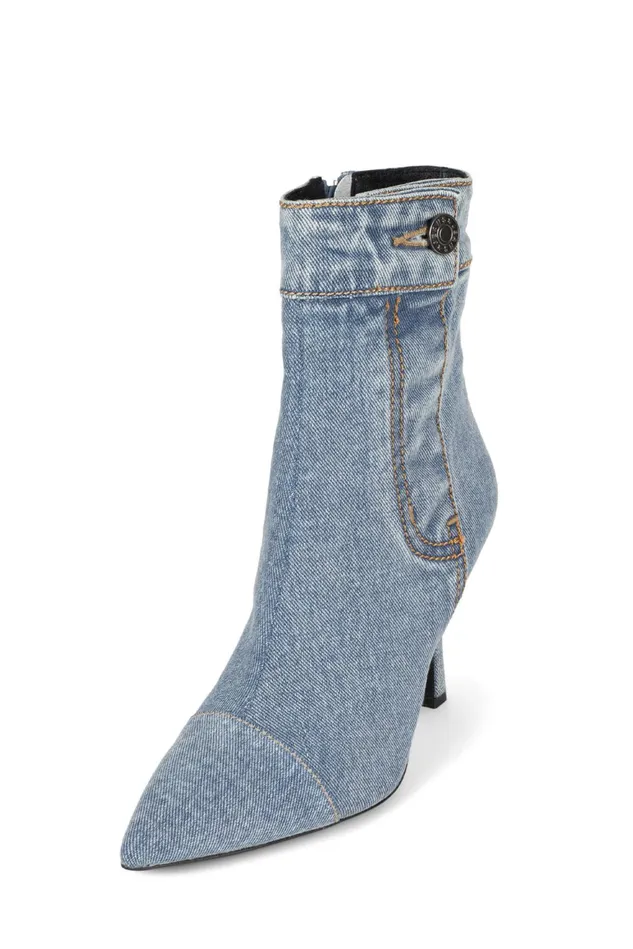 Women Jeffrey Campbell Ankle To Mid FINITELY Blue Denim Yellow Multi