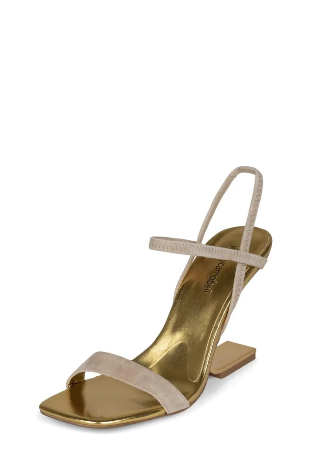 Women Jeffrey Campbell Heel GEOMETRIC Natural Suede Gold