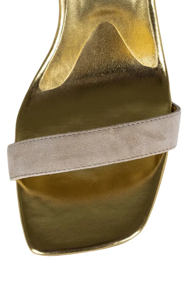 Women Jeffrey Campbell Heel GEOMETRIC Natural Suede Gold