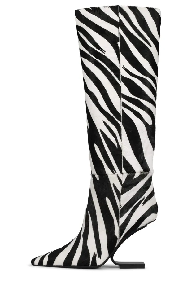 Women Jeffrey Campbell Knee To Thigh COMPASSKH Black White Zebra Black