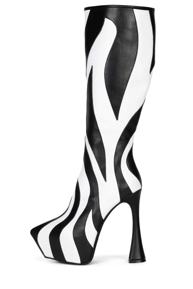 Women Jeffrey Campbell Knee To Thigh UNTAMED Black White Zebra