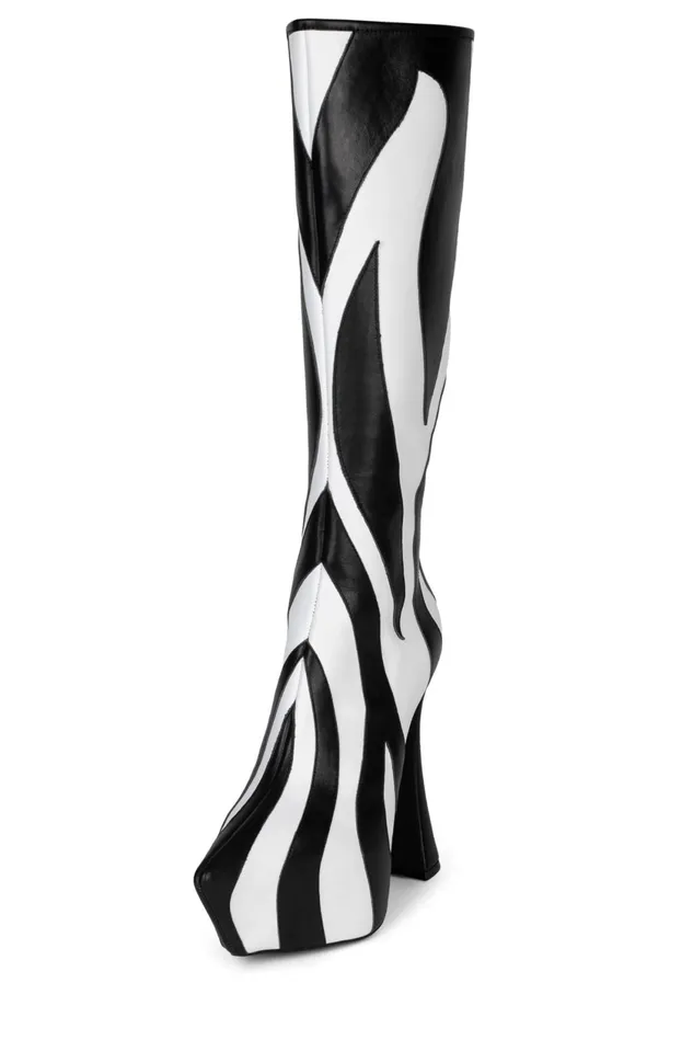 Women Jeffrey Campbell Knee To Thigh UNTAMED Black White Zebra