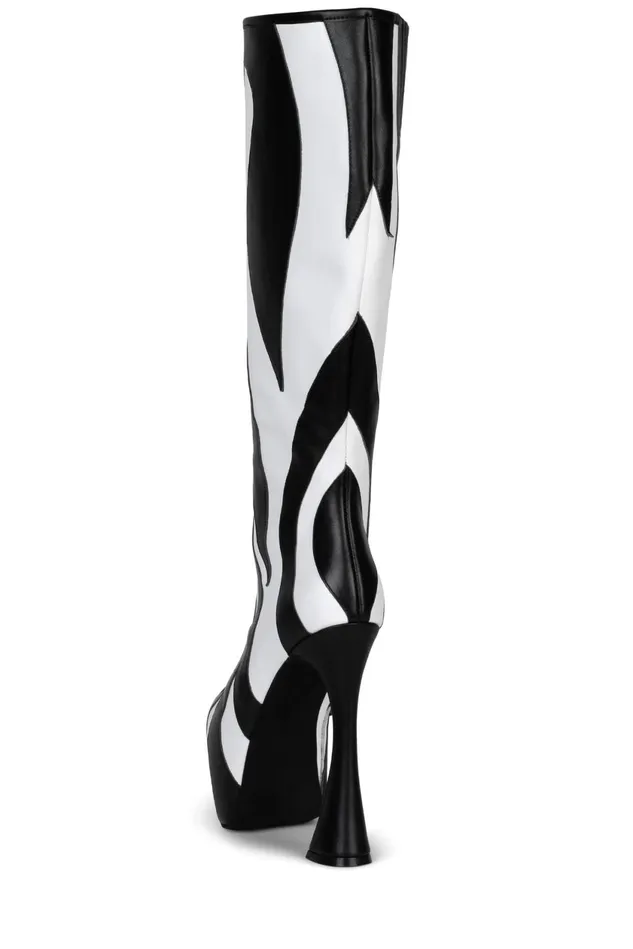 Women Jeffrey Campbell Knee To Thigh UNTAMED Black White Zebra