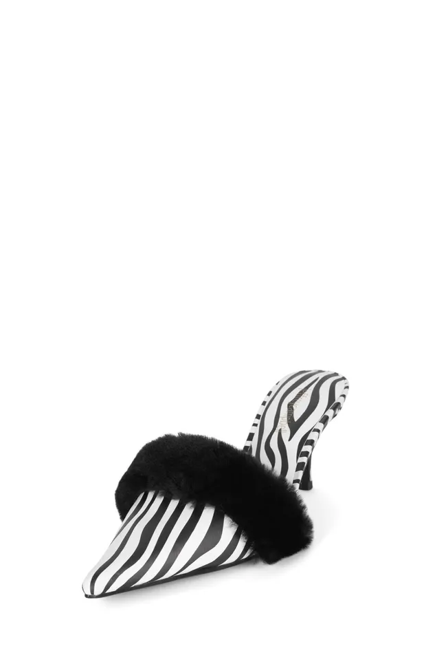 Women Jeffrey Campbell Mule TASTEFUL Black White Zebra