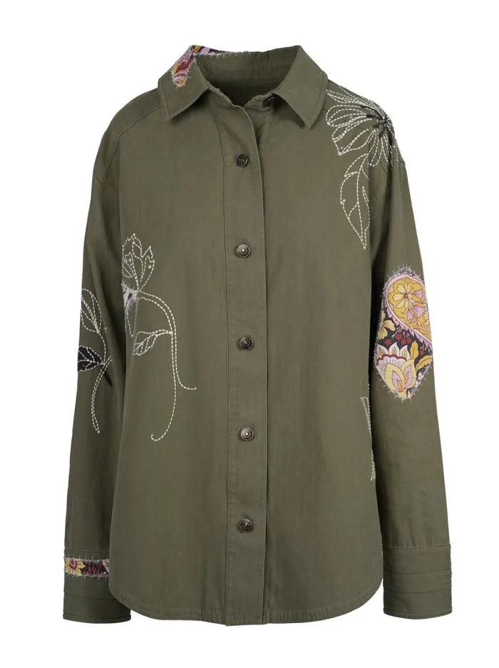 Women Jessica Simpson Jackets Blazers and Kimonos Embellished Shacket In Bronze Green