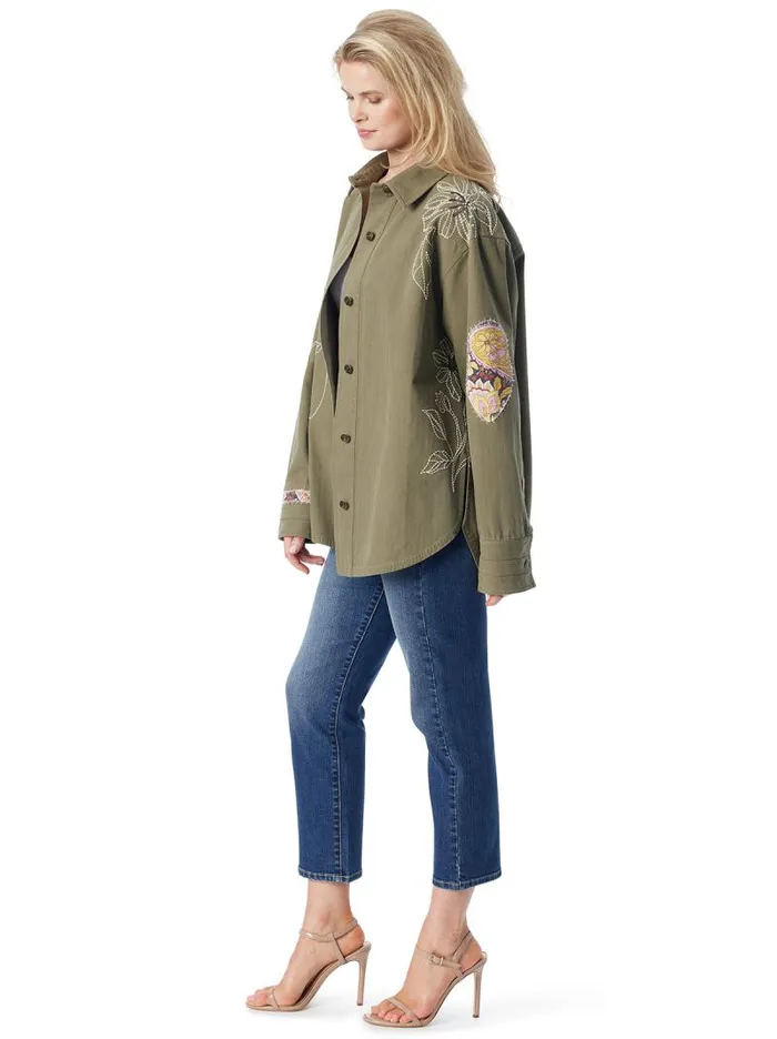 Women Jessica Simpson Jackets Blazers and Kimonos Embellished Shacket In Bronze Green