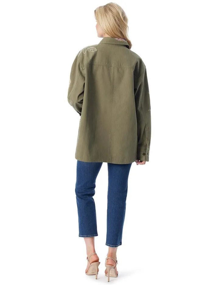 Women Jessica Simpson Jackets Blazers and Kimonos Embellished Shacket In Bronze Green