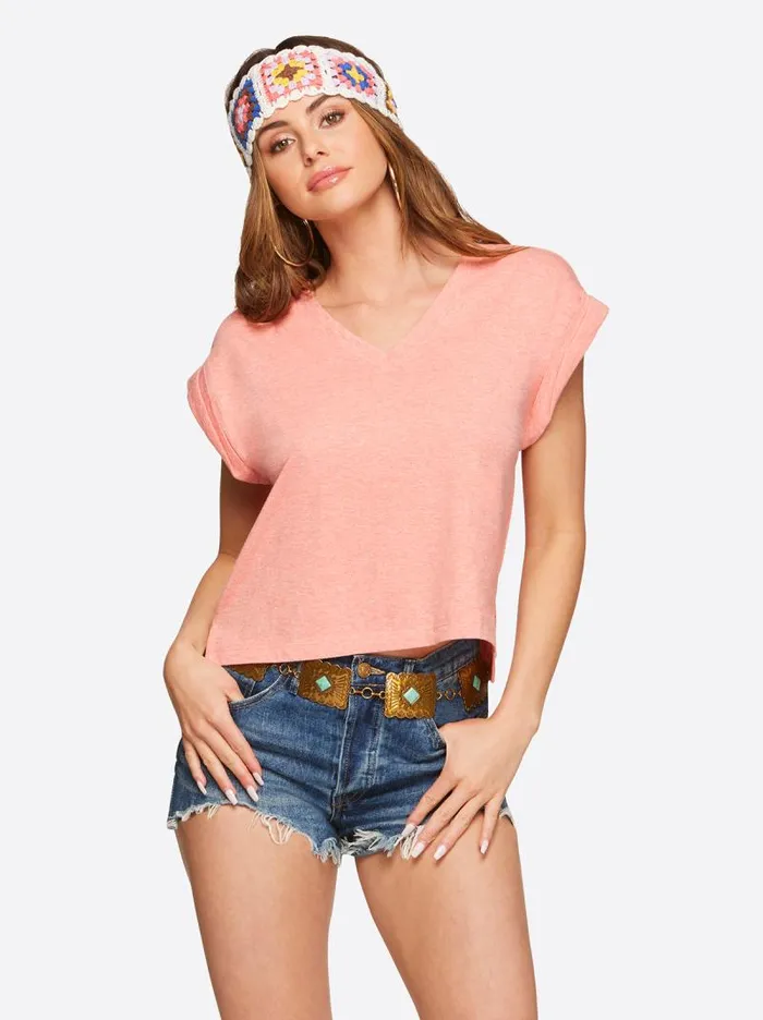 Women Jessica Simpson Tops and Tees Hester Crop Tee In Shell Pink