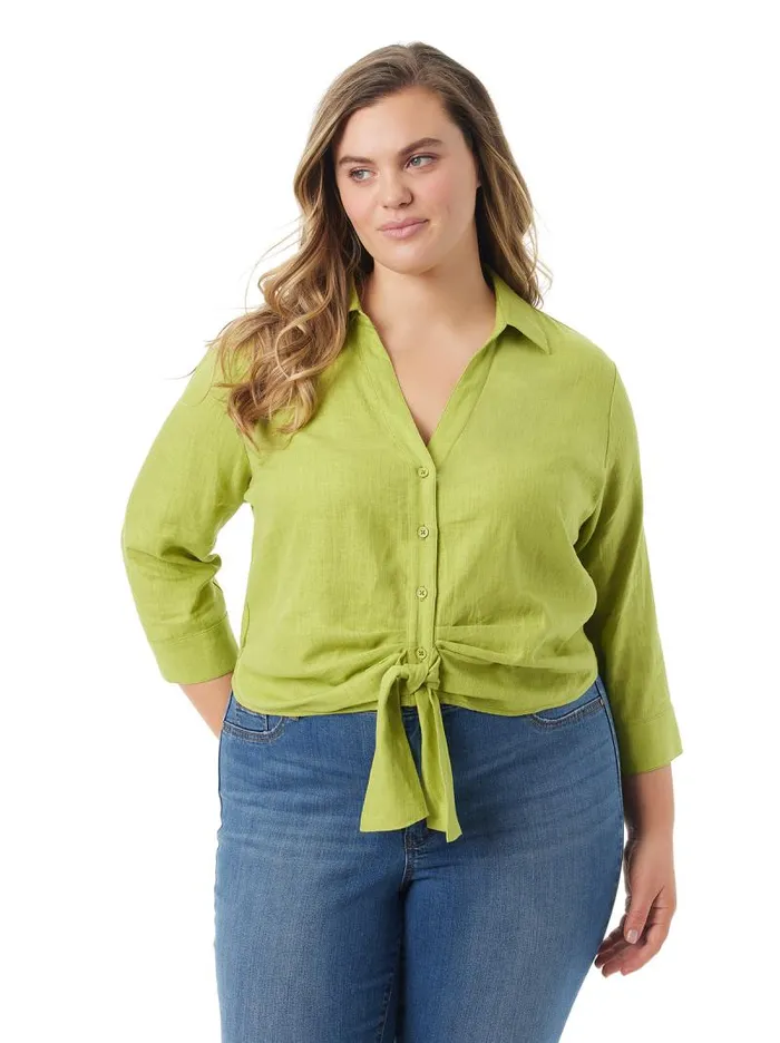 Women Jessica Simpson Tops and Tees Soley Tie Front Top In Pickled Pepper