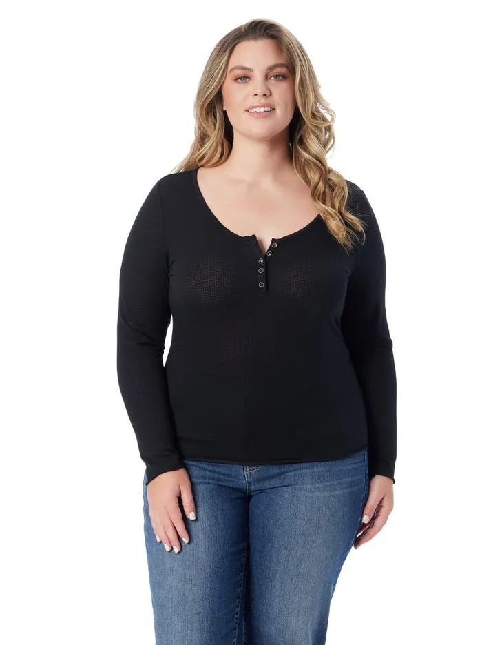 Women Jessica Simpson Tops and Tees Tahani Henley Top In Anthracite