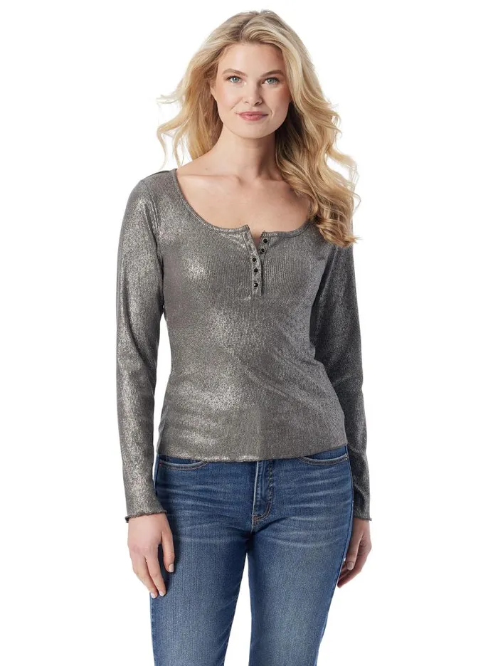 Women Jessica Simpson Tops and Tees Tahani Henley Top In Silver Grey