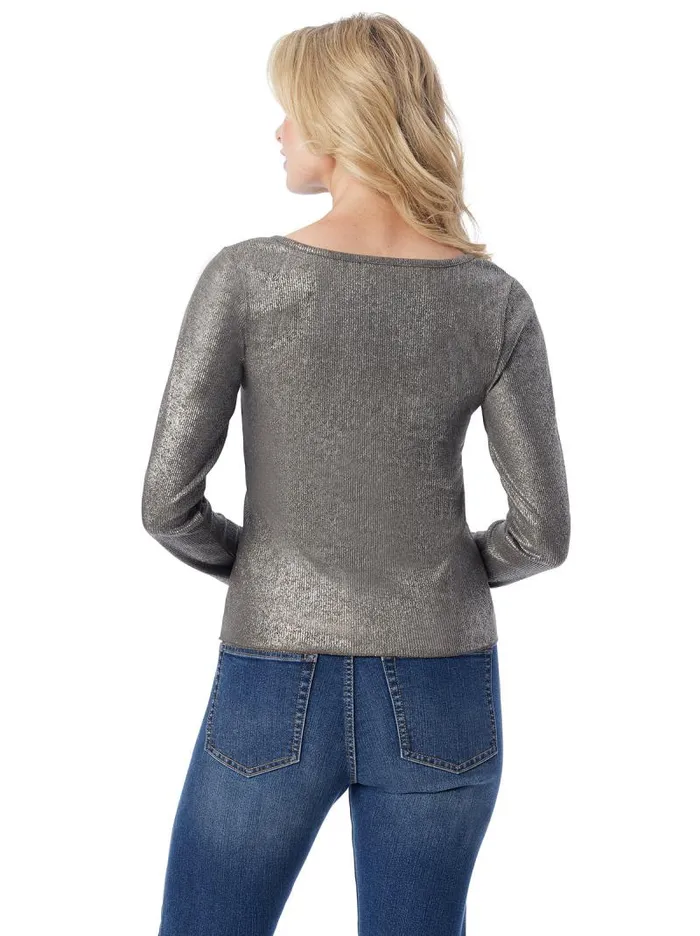 Women Jessica Simpson Tops and Tees Tahani Henley Top In Silver Grey