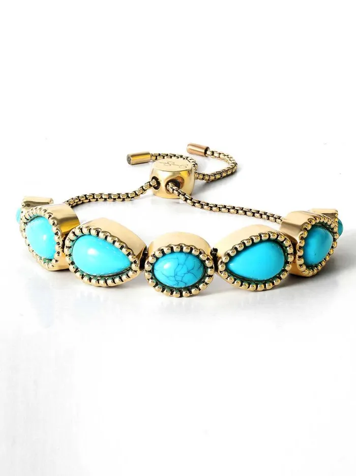 Women Jessica Simpson Turquoise Collection Turquoise Stone Slider Bracelet In Gold