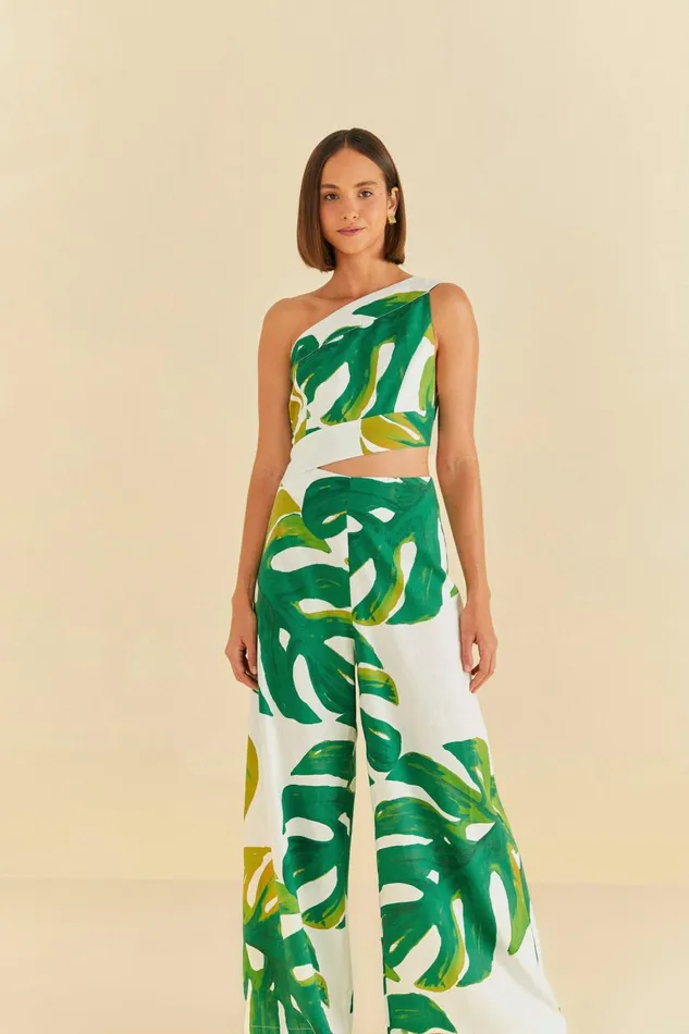 Women Jumpsuits Farm Rio White Monstera One Shoulder Jumpsuit