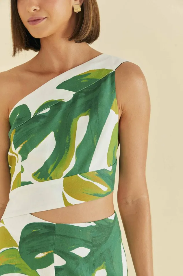 Women Jumpsuits Farm Rio White Monstera One Shoulder Jumpsuit