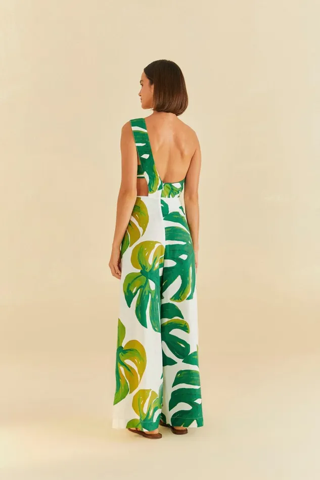 Women Jumpsuits Farm Rio White Monstera One Shoulder Jumpsuit