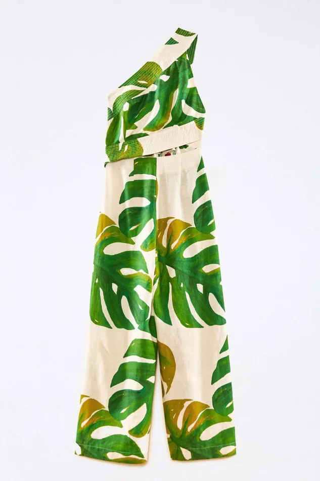 Women Jumpsuits Farm Rio White Monstera One Shoulder Jumpsuit