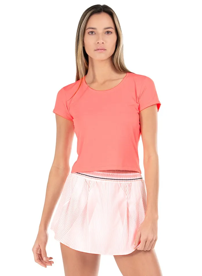 Women KSwiss Tennis and Pickleball CUT ABOVE CROP SS Flamingo