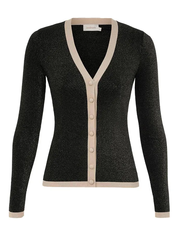 Women Knitwear Zimmermann Illustration Metallic Cardigan Blackgold
