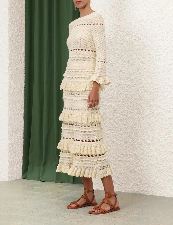 Women Knitwear Zimmermann Waverly Crochet Crew Neck Top Cream
