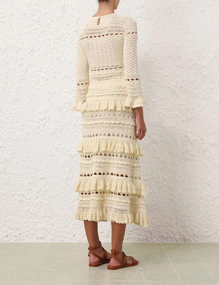 Women Knitwear Zimmermann Waverly Crochet Crew Neck Top Cream