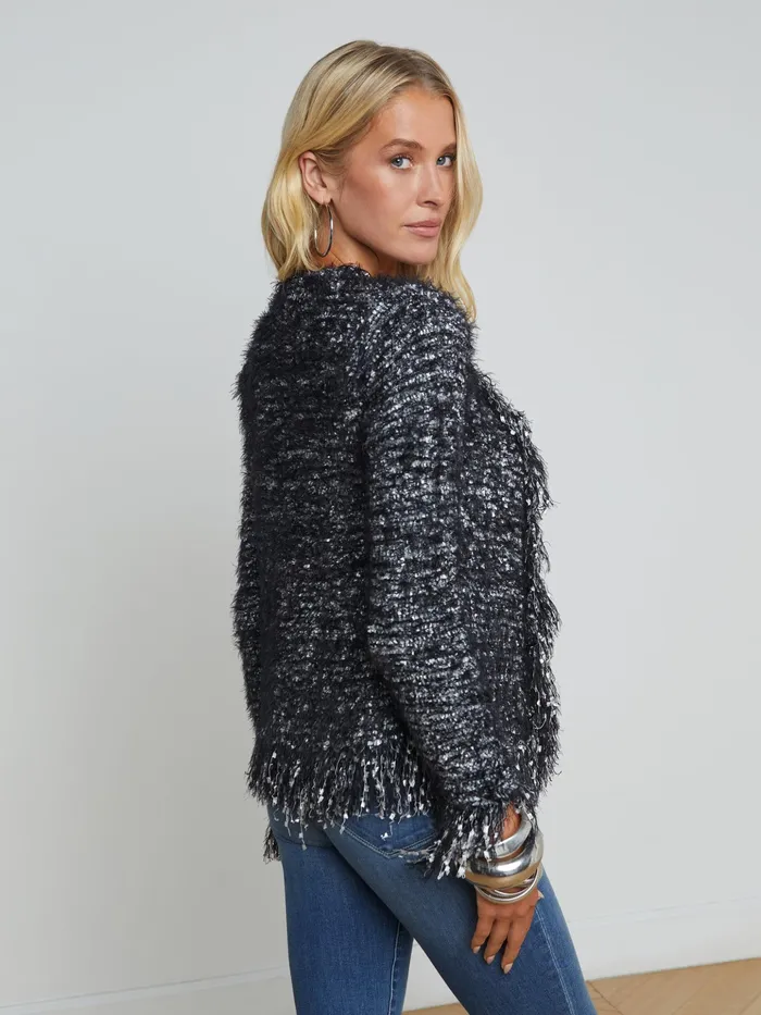 Women L039Agence Blazers and Jackets New Azure Fringe Cardigan Blazer Blacksilver Multi Women L039Agence Blazers and Jackets New Azure Fringe Cardigan Blazer Blacksilver Multi