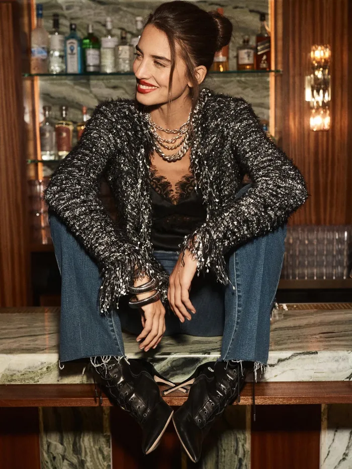 Women L039Agence Blazers and Jackets New Azure Fringe Cardigan Blazer Blacksilver Multi Women L039Agence Blazers and Jackets New Azure Fringe Cardigan Blazer Blacksilver Multi
