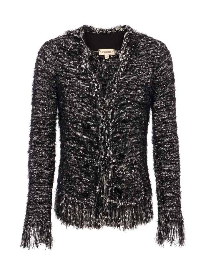 Women L039Agence Blazers and Jackets New Azure Fringe Cardigan Blazer Blacksilver Multi Women L039Agence Blazers and Jackets New Azure Fringe Cardigan Blazer Blacksilver Multi