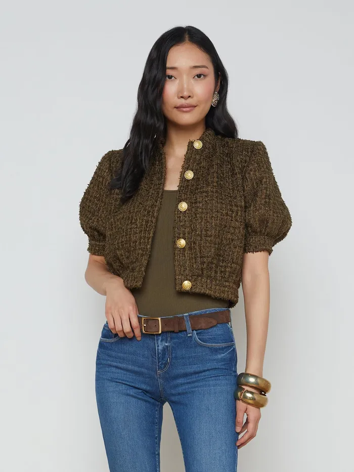 Women L039Agence Blazers and Jackets New Cove Cropped Tweed Jacket Pine