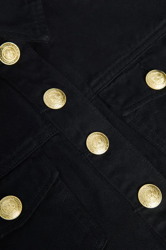 Women L039Agence Blazers and Jackets New Genevie Cropped Denim Jacket Noir Women L039Agence Blazers and Jackets New Genevie Cropped Denim Jacket Noir