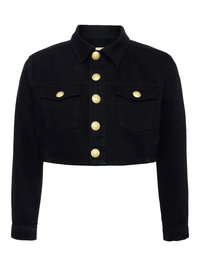 Women L039Agence Blazers and Jackets New Genevie Cropped Denim Jacket Noir Women L039Agence Blazers and Jackets New Genevie Cropped Denim Jacket Noir