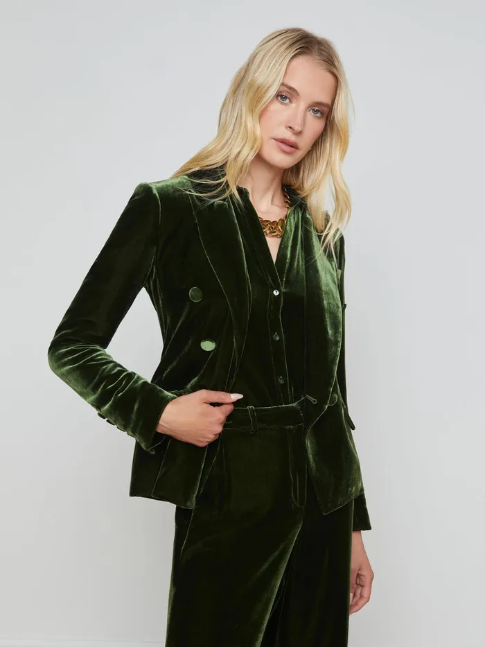 Women L039Agence Blazers and Jackets New Kenzie Velvet Blazer Deep Olive
