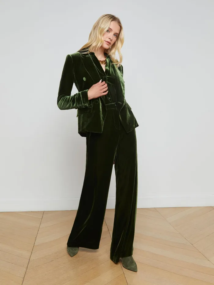 Women L039Agence Blazers and Jackets New Kenzie Velvet Blazer Deep Olive Women L039Agence Blazers and Jackets New Kenzie Velvet Blazer Deep Olive