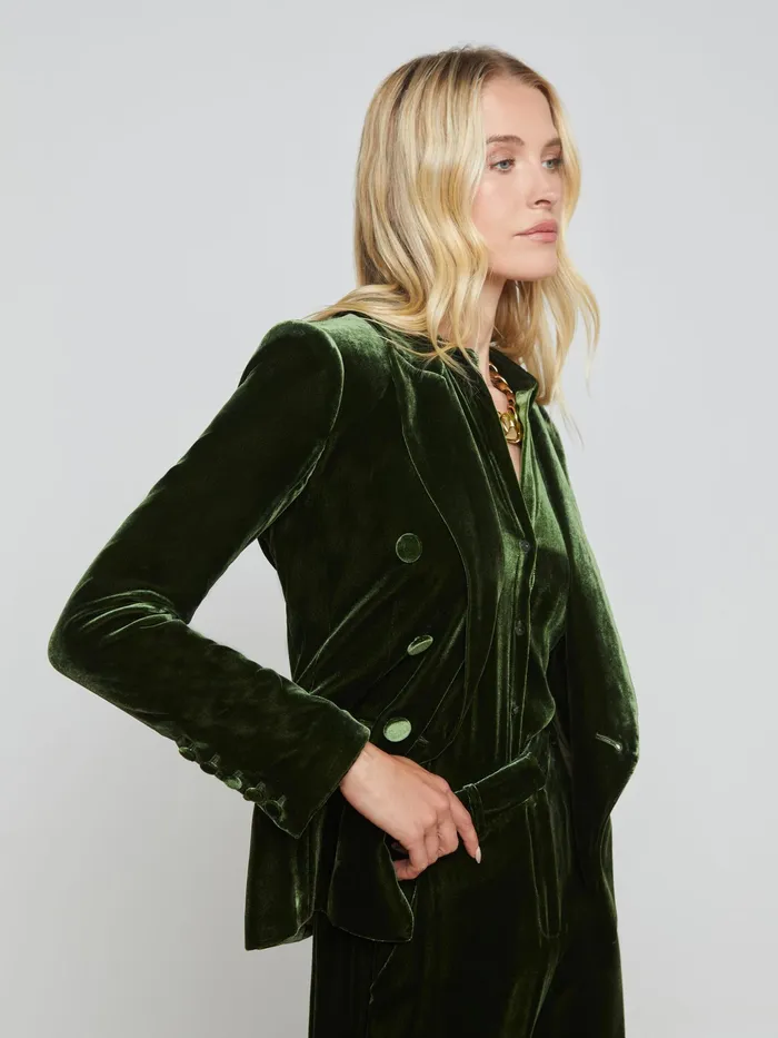 Women L039Agence Blazers and Jackets New Kenzie Velvet Blazer Deep Olive Women L039Agence Blazers and Jackets New Kenzie Velvet Blazer Deep Olive