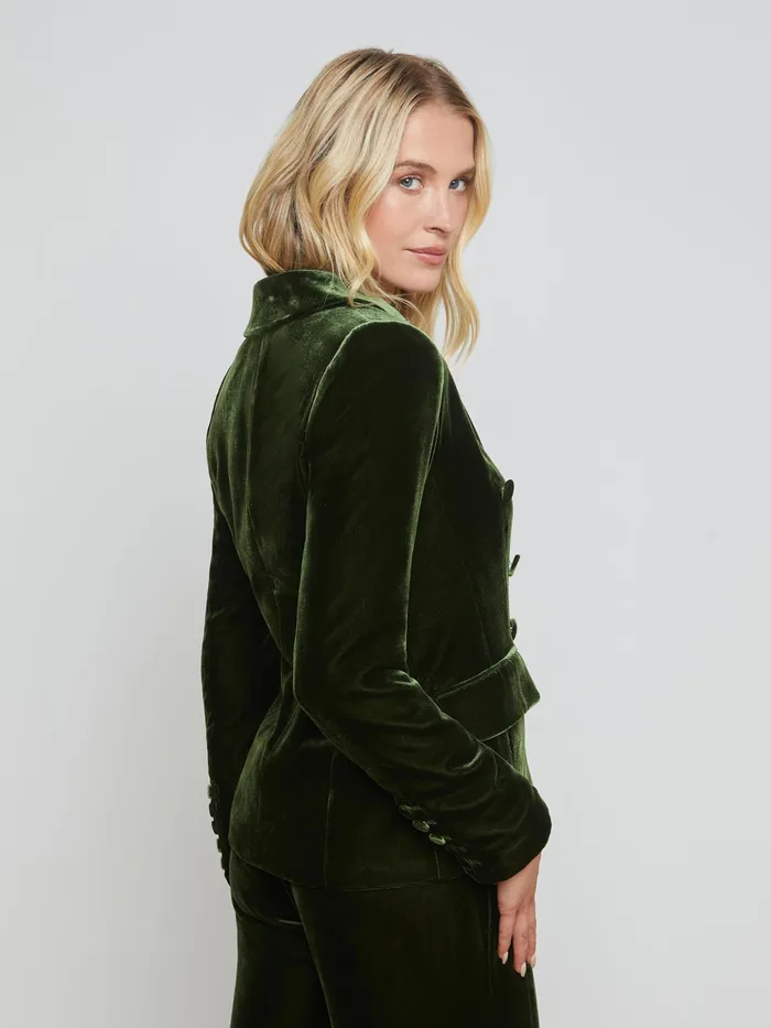 Women L039Agence Blazers and Jackets New Kenzie Velvet Blazer Deep Olive Women L039Agence Blazers and Jackets New Kenzie Velvet Blazer Deep Olive
