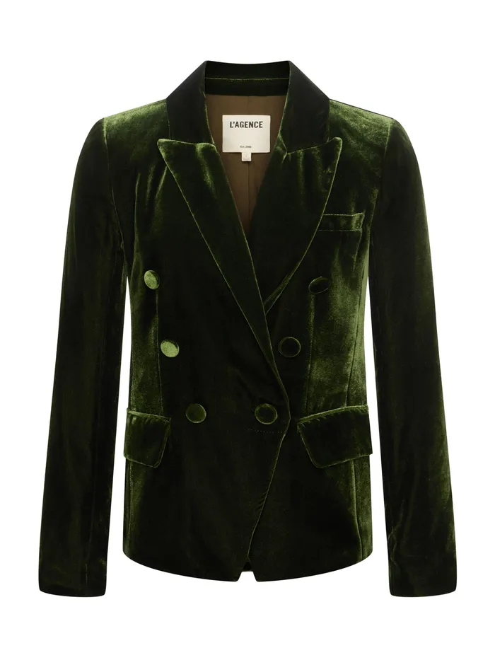 Women L039Agence Blazers and Jackets New Kenzie Velvet Blazer Deep Olive Women L039Agence Blazers and Jackets New Kenzie Velvet Blazer Deep Olive